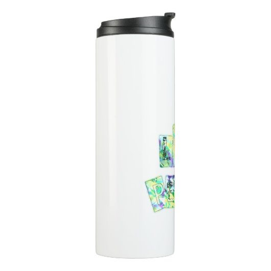 I Liebe Peace Beautiful Art Print Text Design Thermosbecher (Nach links gedreht)