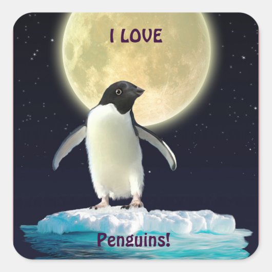 I LIEBE PENGUINS Niedliche Pinguinkleber Quadratischer Aufkleber (Vorderseite)