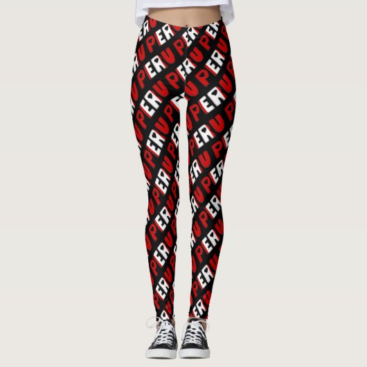 I Liebe Peru Flag Farben Typografie Muster Niedlic Leggings (Vorderseite)