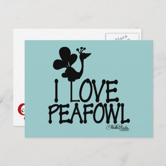 I LIEBE PFAU SILHOUETTE POSTKARTE (Vorne/Hinten)