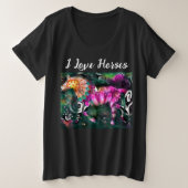 I Liebe Pferde Abstrakte whimsical Horse Malerei Große Größe T-Shirt (Design vorne)