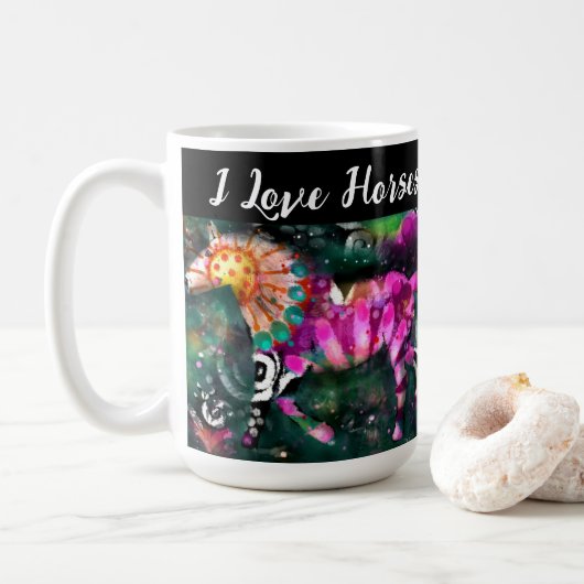I Liebe Pferde Abstrakte whimsical Horse Malerei Kaffeetasse (Mit Donut)