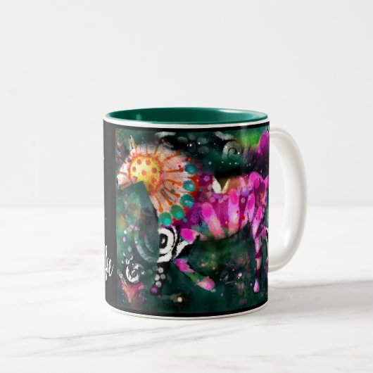 I Liebe Pferde Abstrakte whimsical Horse Malerei Zweifarbige Tasse (VorderseiteRechts)