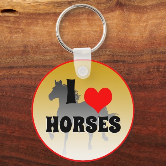 I Liebe Pferde & Rotes Herz, Gartenbau / Golden Schlüsselanhänger (Vorderseite)