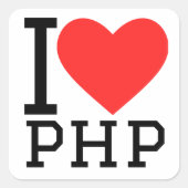 I LIEBE PHP QUADRATISCHER AUFKLEBER (Vorderseite)