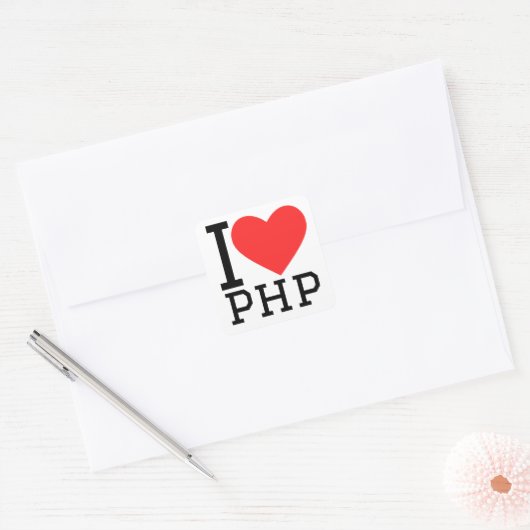 I LIEBE PHP QUADRATISCHER AUFKLEBER (Umschlag)