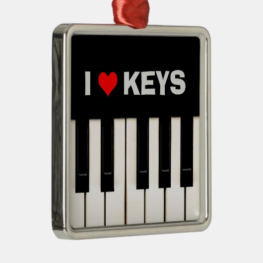 I Liebe Piano Keys Silbernes Ornament (Rechts)