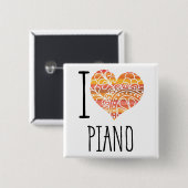 I Liebe Piano Orange Mandala Herz Button (Vorne & Hinten)