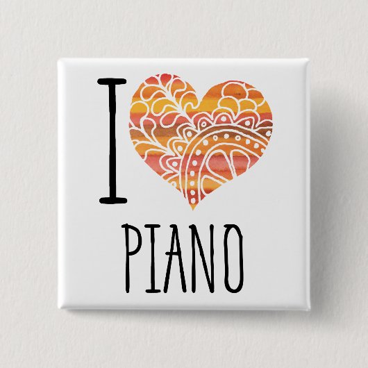 I Liebe Piano Orange Mandala Herz Button (Vorderseite)