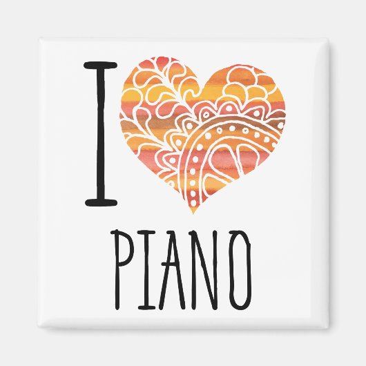 I Liebe Piano Orange Mandala Herz Magnet (Vorne)