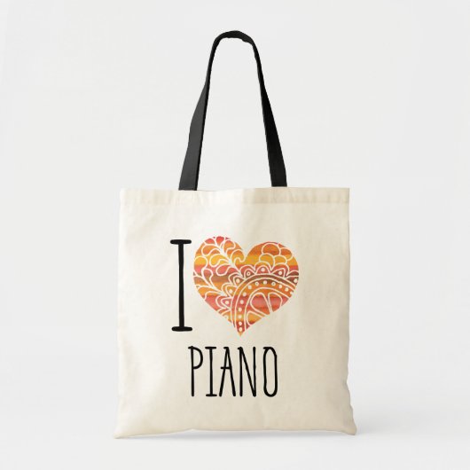 I Liebe Piano Orange Mandala Herz Tragetasche (Vorne)