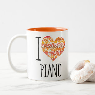 I Liebe Piano Orange Mandala Herz Zweifarbige Tasse