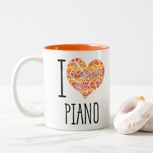 I Liebe Piano Orange Mandala Herz Zweifarbige Tasse (Mit Donut)
