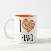 I Liebe Piano Orange Mandala Herz Zweifarbige Tasse (Links)