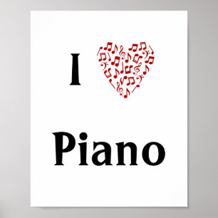 I Liebe Piano Rotes Herz der Musiknoten Poster