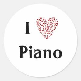 I Liebe Piano Rotes Herz der Musiknoten Runder Aufkleber