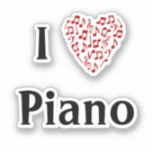 I Liebe Piano Rotes Herz Musiknoten Vinyl Aufkleber (Vorderseite)