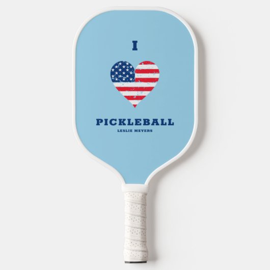 I Liebe Pickleball American Flag Heart | Name Schläger (Vorderseite)