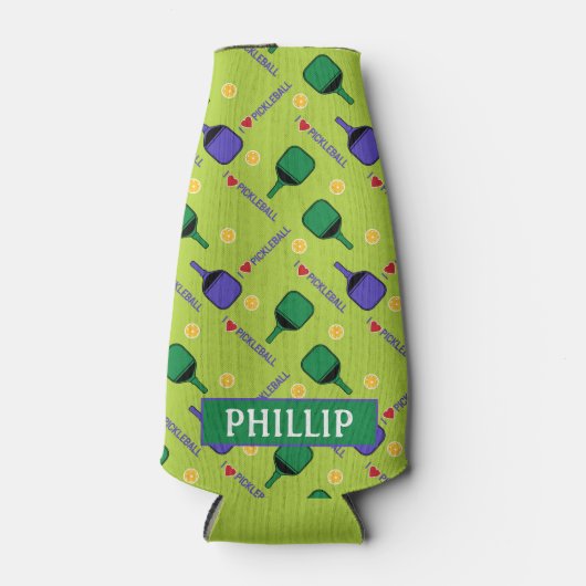 I Liebe Pickleball Green Bottle Cooler Flaschenkühler (Vorderseite)
