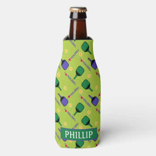 I Liebe Pickleball Green Bottle Cooler Flaschenkühler (Flaschenvorderseite)