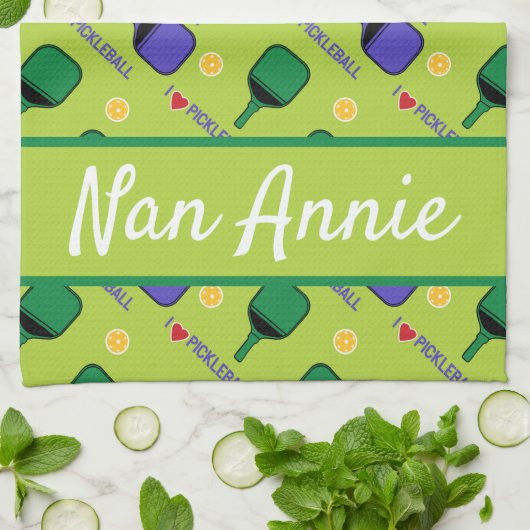 I Liebe Pickleball grün Geschirrtuch (Gefaltet)