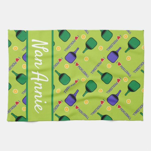 I Liebe Pickleball grün Geschirrtuch (Horizontal)