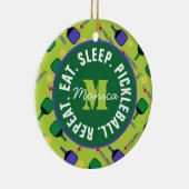 I Liebe Pickleball grün, mit Namen, Initial, Text Keramik Ornament (Rechts)