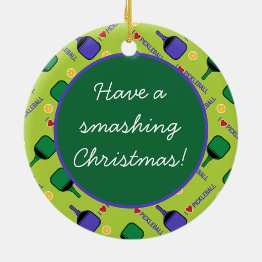 I Liebe Pickleball grün, mit Namen, Initial, Text Keramik Ornament (Hinten)