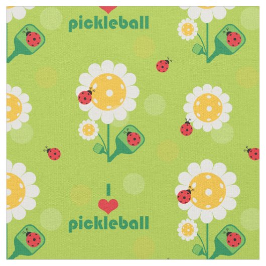 I Liebe Pickleball mit Ladybugs, benutzerdefiniert Stoff (Nahaufnahme)