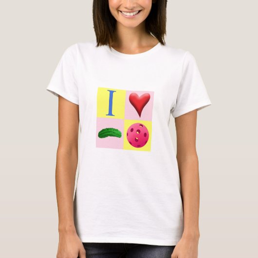 I Liebe Pickleball mit rosa T-Shirt (Vorderseite)