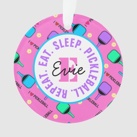I Liebe Pickleball pink mit Namen, Initial, Text Ornament (Vorderseite)