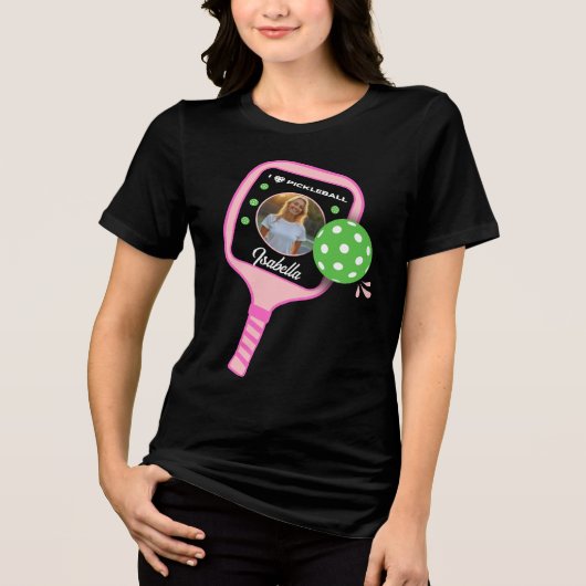 I Liebe Pickleball Pink Paddle Niedlich Sport FOTO Tri-Blend Shirt (Vorderseite)