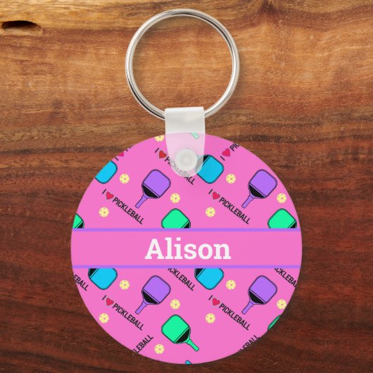 I Liebe Pickleball pink Schlüsselanhänger (Vorderseite)