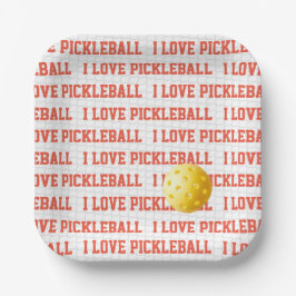 I LIEBE PICKLEBALL Sportgelbe Ball Net Spaß Pappteller