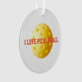 I LIEBE PICKLEBALL Sportspass Gelber Ball Netztext Ornament (Vorderseite)