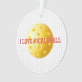 I LIEBE PICKLEBALL Sportspass Gelber Ball Netztext Ornament (Vorderseite)