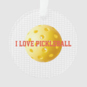 I LIEBE PICKLEBALL Sportspass Gelber Ball Netztext Ornament (Vorderseite)