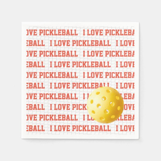 I LIEBE PICKLEBALL Sportspass Gelber Ball Netztext Serviette (Vorderseite)