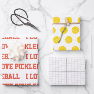 I LIEBE PICKLEBALL Sportspiel Ball Net Text Spaß Geschenkpapier Set