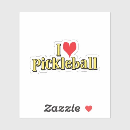 I Liebe Pickleball Text auf Gelb mit Rotem Herzen Aufkleber (Blatt)