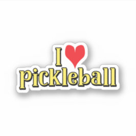 I Liebe Pickleball Text auf Gelb mit Rotem Herzen Aufkleber