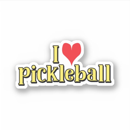 I Liebe Pickleball Text auf Gelb mit Rotem Herzen Aufkleber (Vorderseite)