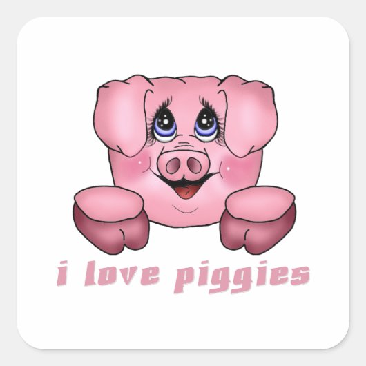 I Liebe Piggies Quadratischer Aufkleber (Vorderseite)