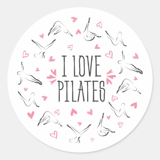 I LIEBE PILATES Pilates Posen in Form eines Kreise Runder Aufkleber (Vorderseite)