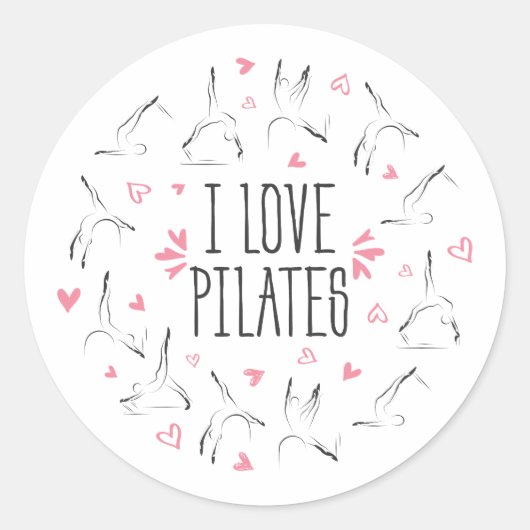 I LIEBE PILATES Pilates Posen in Form eines Kreise Runder Aufkleber (Vorderseite)