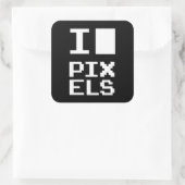 I Liebe Pixel, Geek Design, Pixelkunst Quadratischer Aufkleber (Tasche)