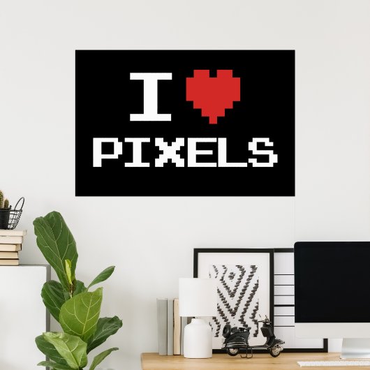 I Liebe Pixel pixeliger Herzrücklauf 8-Bit-Gamer Poster (Heimbüro)