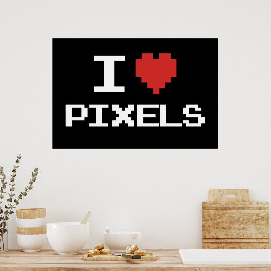 I Liebe Pixel pixeliger Herzrücklauf 8-Bit-Gamer Poster (Küche)
