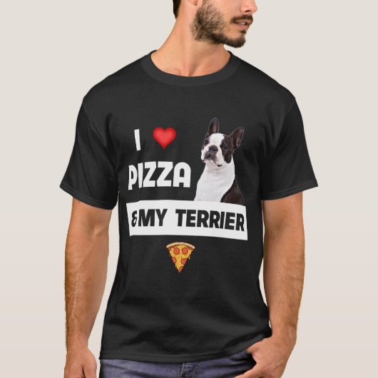 I Liebe Pizza and My Boston Terrier Dog Pepperoni  T-Shirt (Vorderseite)