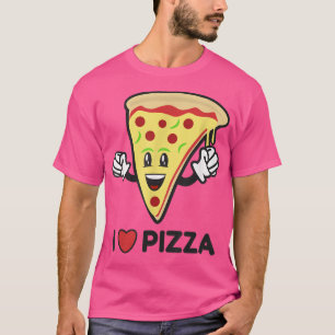 I Liebe Pizza I Heart Cartoon Charakter Pepperoni  T-Shirt
